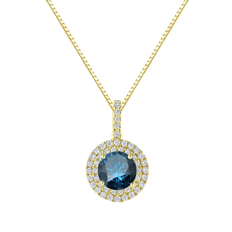 Auriya 2 3/5ctw Round Double Halo Blue Diamond Necklace 14k Gold (SI2-SI3)
