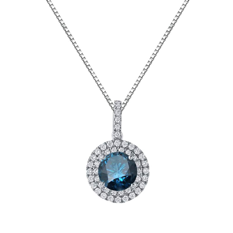 Auriya 2 3/5ctw Round Double Halo Blue Diamond Necklace 14k Gold (SI2-SI3)