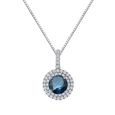 Auriya 2 3/5ctw Round Double Halo Blue Diamond Necklace 14k Gold (SI2-SI3)