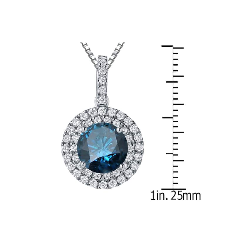 Auriya 2 3/5ctw Round Double Halo Blue Diamond Necklace 14k Gold (SI2-SI3)