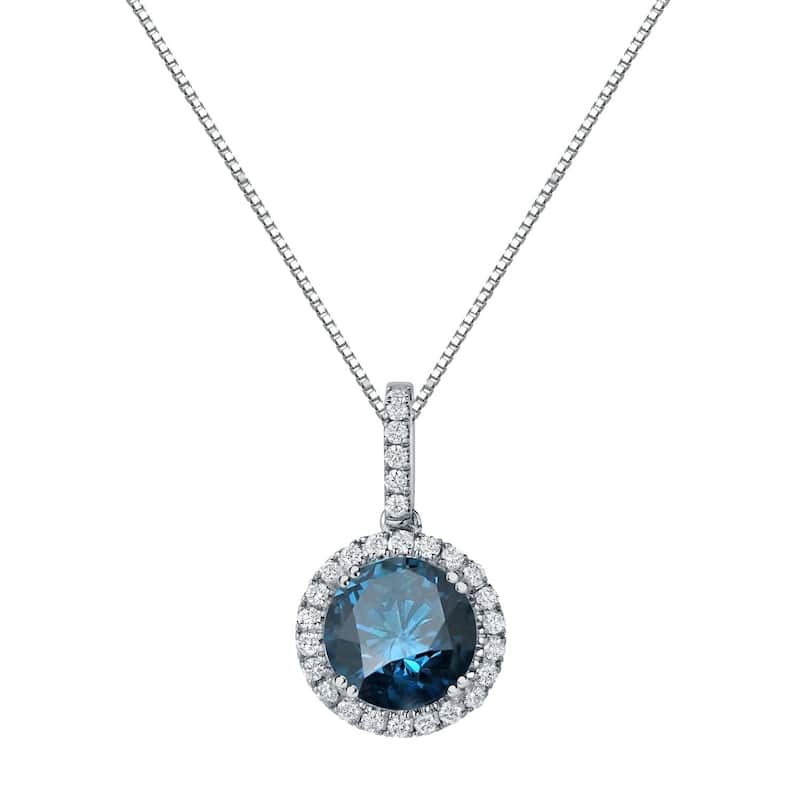 Auriya 2 1/4ctw Halo Blue Diamond Necklace 14k Gold (SI2-SI3) - White