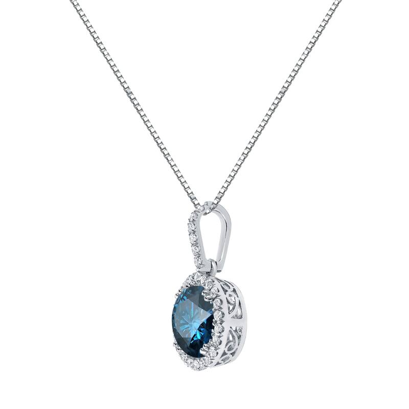 Auriya 2 1/4ctw Halo Blue Diamond Necklace 14k Gold (SI2-SI3)
