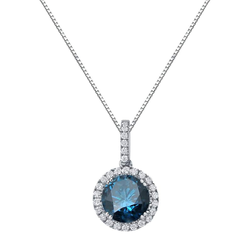 Auriya 2 1/4ctw Halo Blue Diamond Necklace 14k Gold (SI2-SI3)