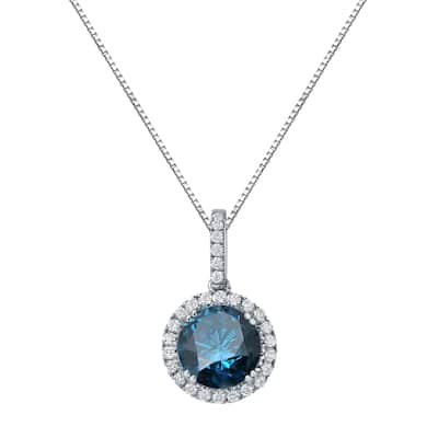 Auriya 2 1/4ctw Halo Blue Diamond Necklace 14k Gold (SI2-SI3)