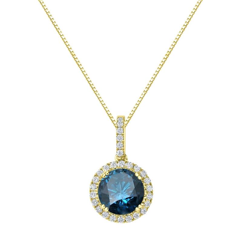 Auriya 2 1/4ctw Halo Blue Diamond Necklace 14k Gold (SI2-SI3) - Yellow