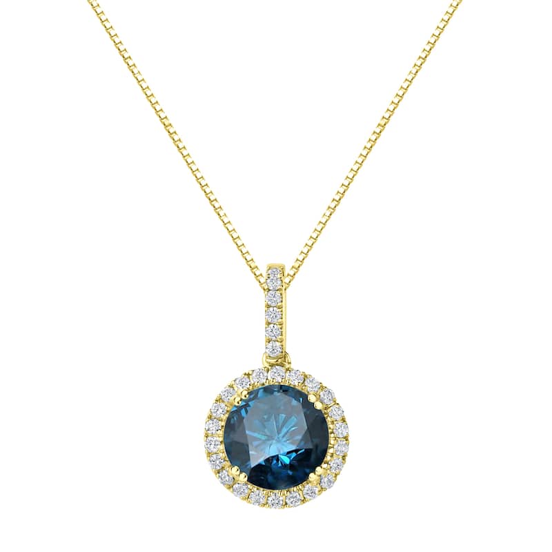 Auriya 2 1/4ctw Halo Blue Diamond Necklace 14k Gold (SI2-SI3)