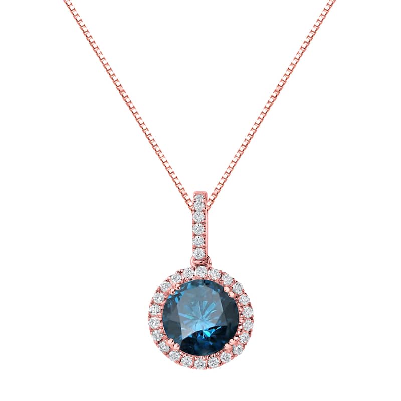 Auriya 2 1/4ctw Halo Blue Diamond Necklace 14k Gold (SI2-SI3)