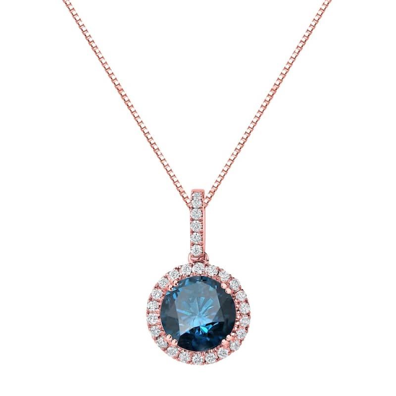 Auriya 2 1/4ctw Halo Blue Diamond Necklace 14k Gold (SI2-SI3) - Rose