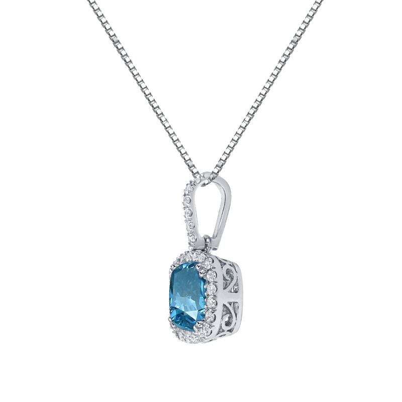 Auriya 2 1/4ctw Halo Cushion Cut Blue Diamond Necklace 14k Gold (SI2-SI3)