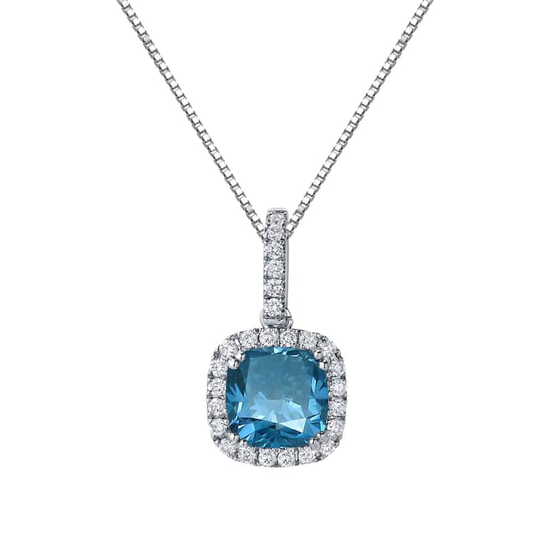 Auriya 2 1/4ctw Halo Cushion Cut Blue Diamond Necklace 14k Gold (SI2-SI3)
