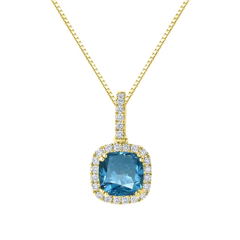 Auriya 2 1/4ctw Halo Cushion Cut Blue Diamond Necklace 14k Gold (SI2-SI3)
