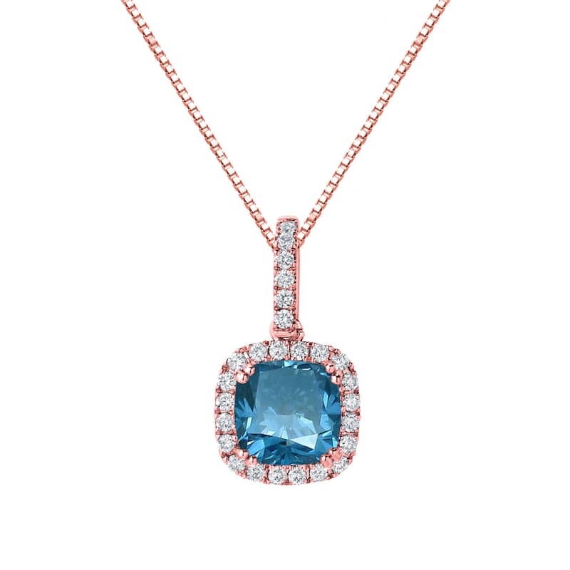 Auriya 2 1/4ctw Halo Cushion Cut Blue Diamond Necklace 14k Gold (SI2-SI3)