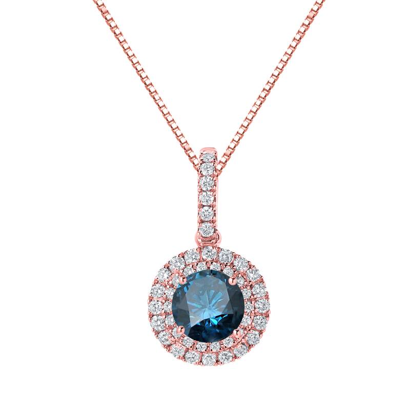 Auriya 3 1/8ctw Round Double Halo Blue Diamond Necklace 14k Gold (SI2-SI3)
