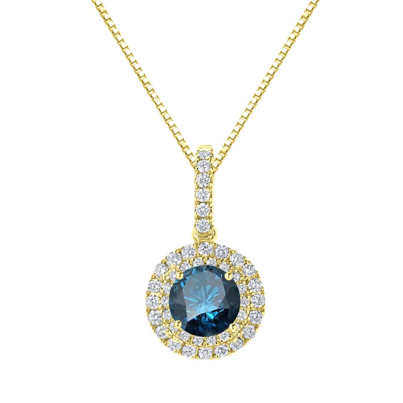 Auriya 3 1/8ctw Round Double Halo Blue Diamond Necklace 14k Gold (SI2-SI3)