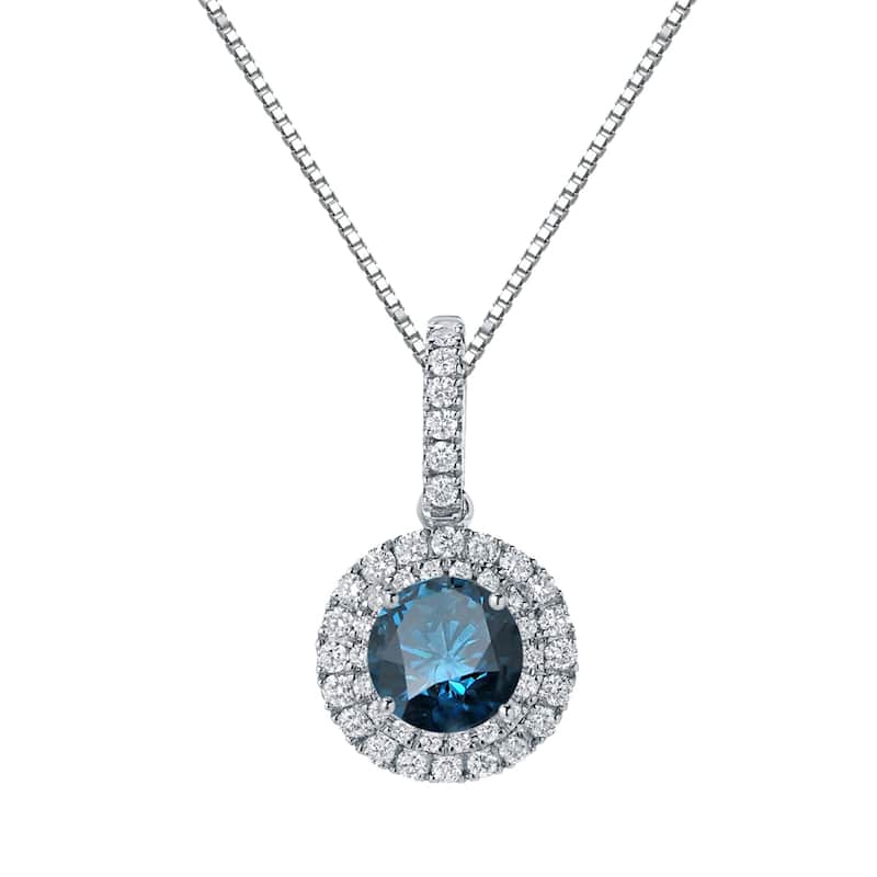 Auriya 3 1/8ctw Round Double Halo Blue Diamond Necklace 14k Gold (SI2-SI3)