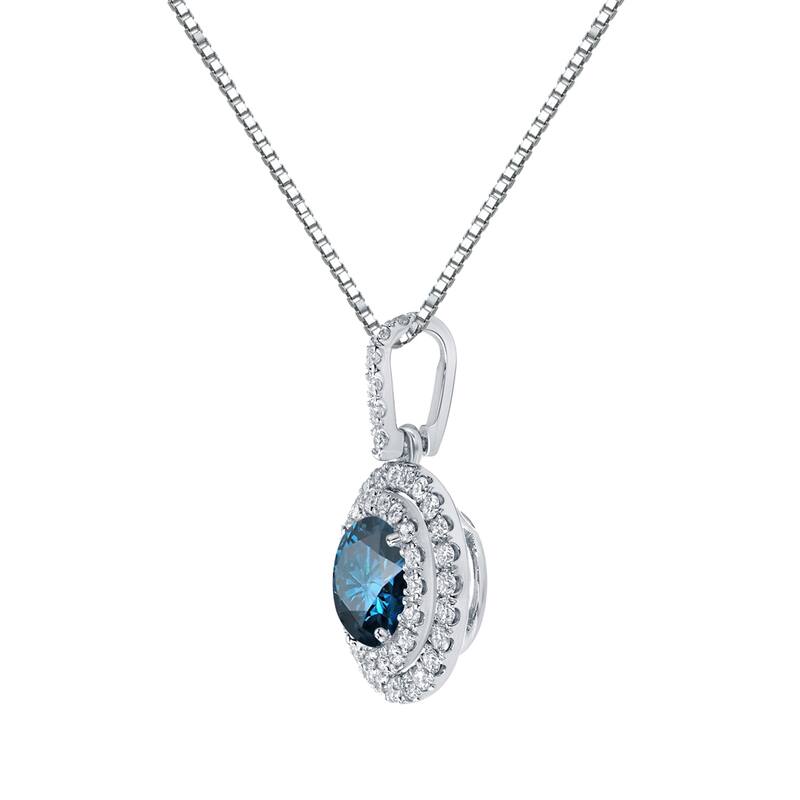 Auriya 3 1/8ctw Round Double Halo Blue Diamond Necklace 14k Gold (SI2-SI3)
