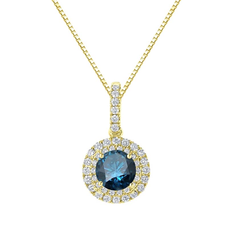 Auriya 3 1/8ctw Round Double Halo Blue Diamond Necklace 14k Gold (SI2-SI3) - Yellow