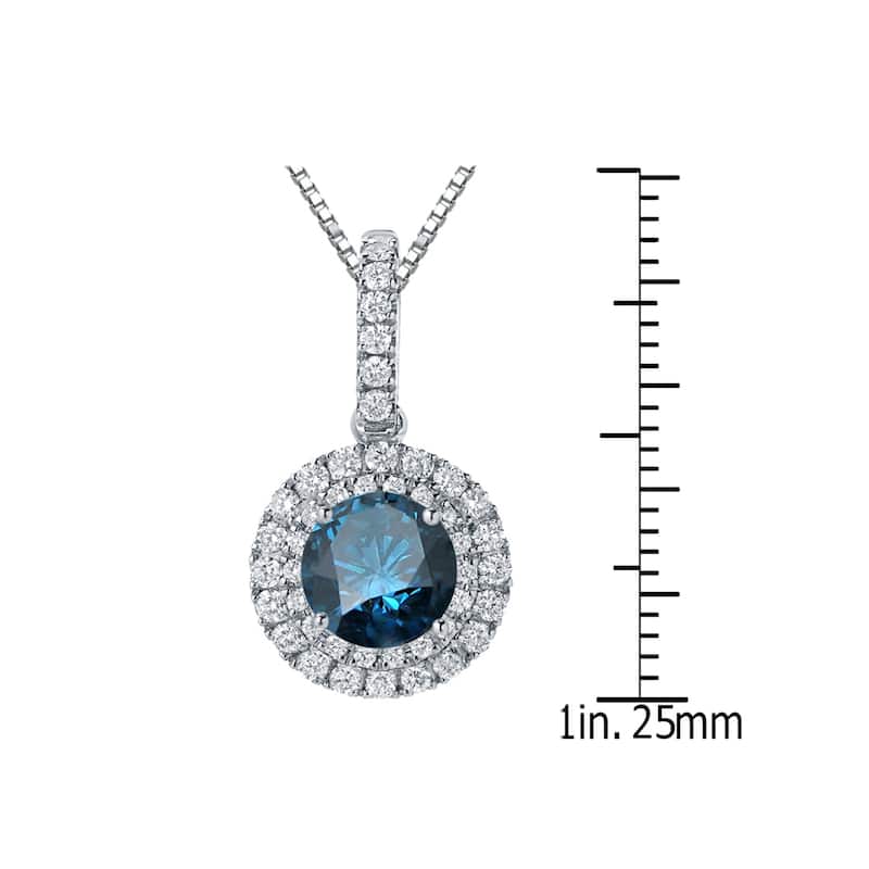 Auriya 3 1/8ctw Round Double Halo Blue Diamond Necklace 14k Gold (SI2-SI3)