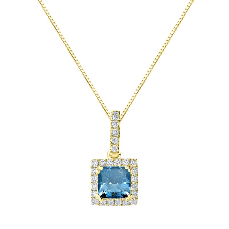 Auriya 14k Gold 1 1/4ct TDW Princess-Cut Halo Blue Diamond Necklace (SI2-SI3)