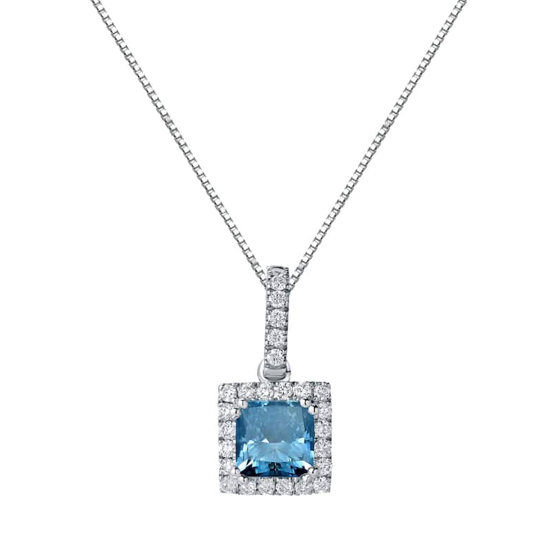Auriya 14k Gold 1 1/4ct TDW Princess-Cut Halo Blue Diamond Necklace (SI2-SI3)