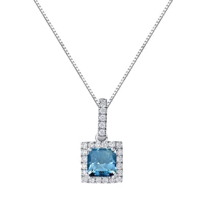 Auriya 14k Gold 1 1/4ct TDW Princess-Cut Halo Blue Diamond Necklace (SI2-SI3)