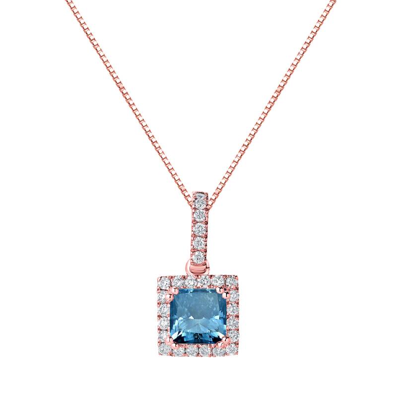 Auriya 14k Gold 1 1/4ct TDW Princess-Cut Halo Blue Diamond Necklace (SI2-SI3)