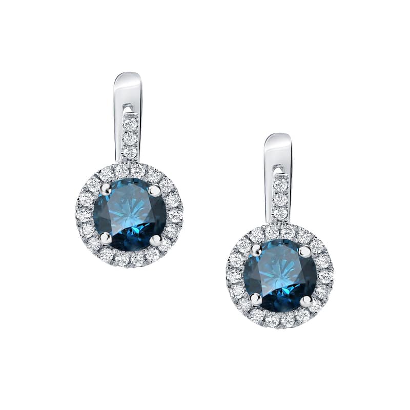 Auriya 14k Gold 2 2/5ctw Blue Diamond Halo Dangle Earrings (H-I, SI1-SI2)