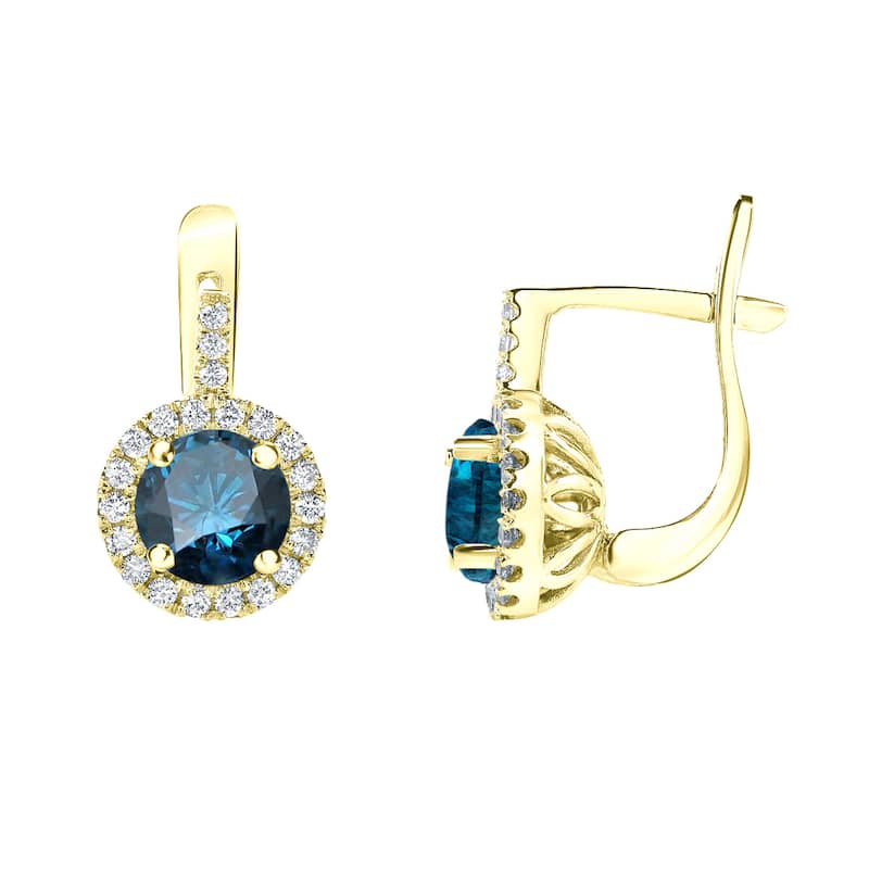 Auriya 14k Gold 2 2/5ctw Blue Diamond Halo Dangle Earrings (H-I, SI1-SI2)