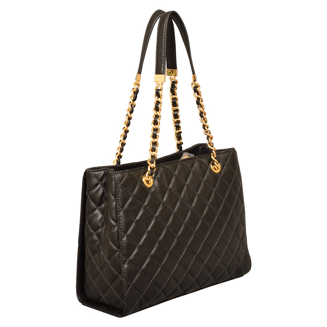 black quilted tote