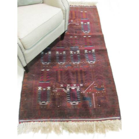 Hand-knotted Wool Brown Traditional Oriental Baluchi Rug - 3' x 5'