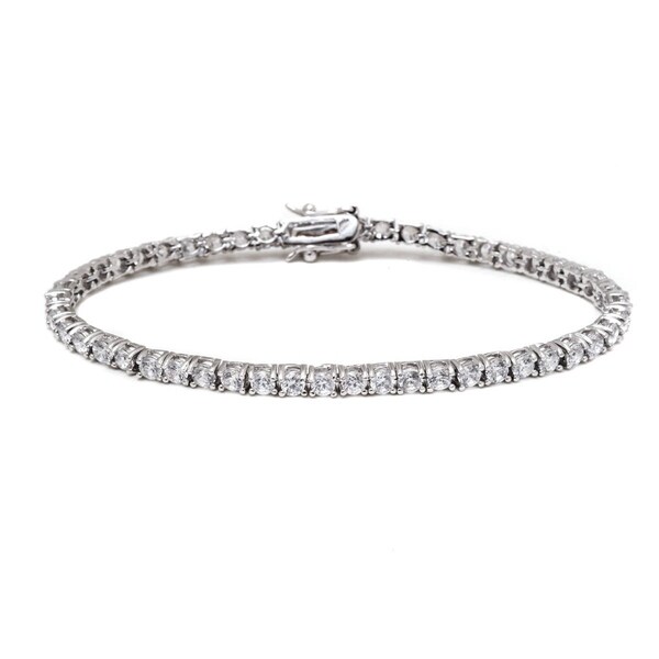 Rhodium-plated Silvertone White Round-cut Crystal Tennis Bracelet - Silver. Opens flyout.
