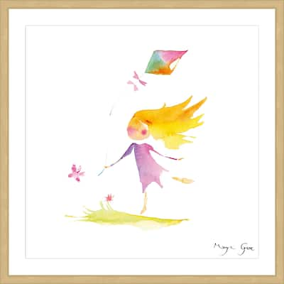 Marmont Hill - 'Girl with Kite' by Maya Gur Framed Painting Print - Multi-Color