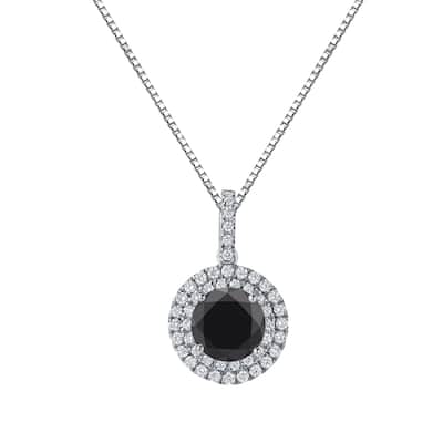 Auriya 2 3/5ctw Round Black Diamond Halo Necklace 14k Gold (H-I, SI1-SI2)