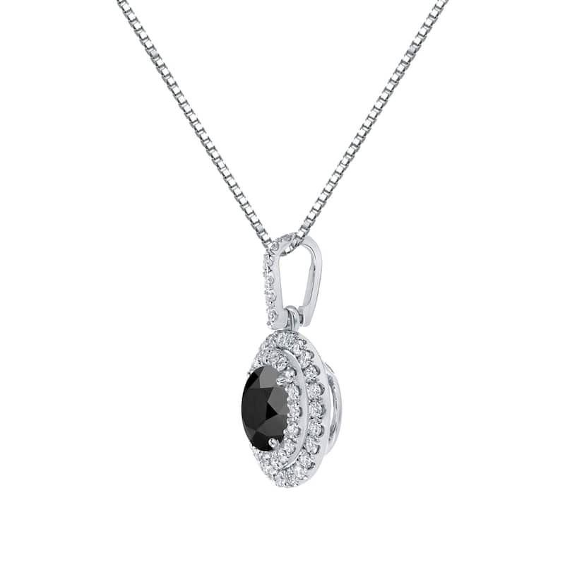 Auriya 2 3/5ctw Round Black Diamond Halo Necklace 14k Gold (H-I, SI1-SI2)