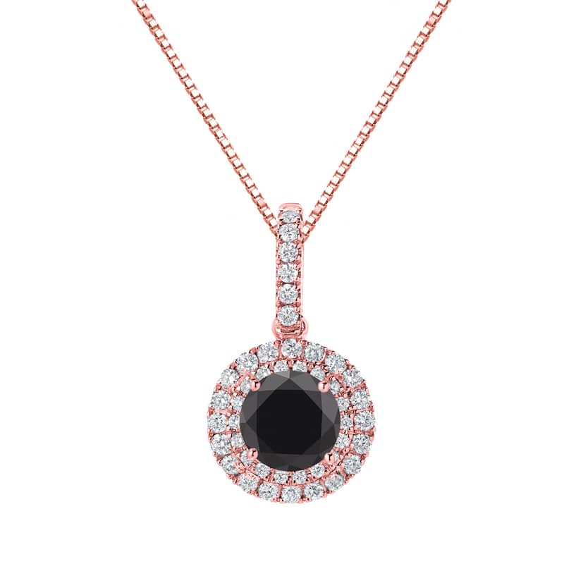 Auriya 14k Gold 3 1/8ct TDW Round Double Halo Black Diamond Necklace (H-I, SI1-SI2)
