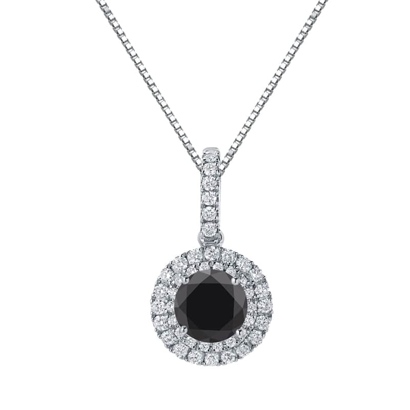 Auriya 14k Gold 3 1/8ct TDW Round Double Halo Black Diamond Necklace (H-I, SI1-SI2)