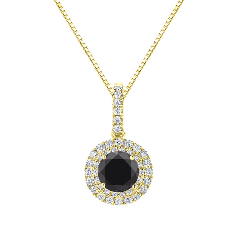 Auriya 14k Gold 3 1/8ct TDW Round Double Halo Black Diamond Necklace (H-I, SI1-SI2)
