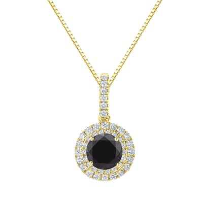 Auriya 14k Gold 3 1/8ct TDW Round Double Halo Black Diamond Necklace (H-I, SI1-SI2)