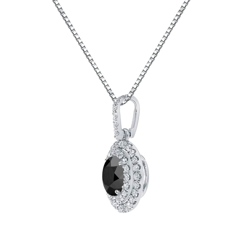 Auriya 14k Gold 3 1/8ct TDW Round Double Halo Black Diamond Necklace (H-I, SI1-SI2)