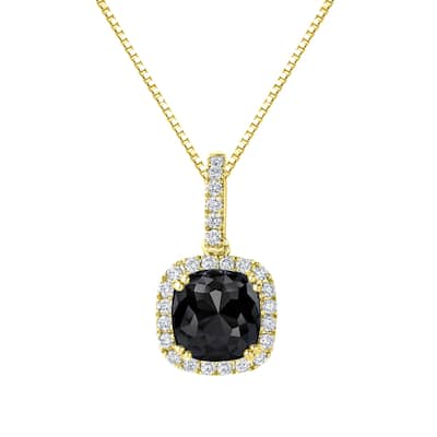 Auriya 3 1/4ctw Cushion-cut Halo Black Diamond Necklace 14k Gold (H-I, SI1-SI2)