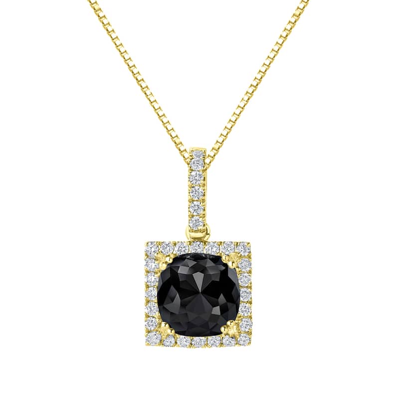 Auriya 3 1/4ctw Cushion-cut Halo Black Diamond Necklace 14k Gold (H-I, SI1-SI2)