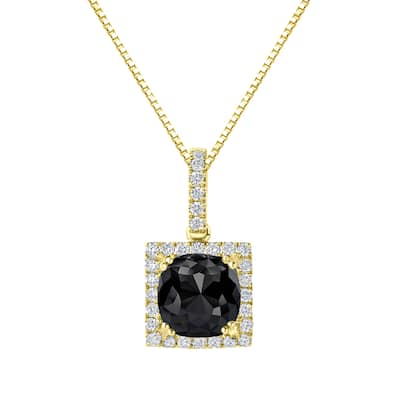 Auriya 3 1/4ctw Cushion-cut Halo Black Diamond Necklace 14k Gold (H-I, SI1-SI2)
