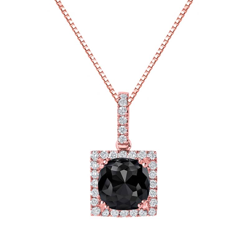 Auriya 3 1/4ctw Cushion-cut Halo Black Diamond Necklace 14k Gold (H-I, SI1-SI2)