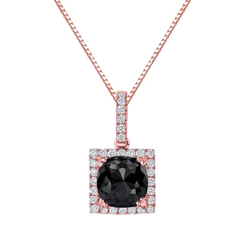 Auriya 3 1/4ctw Cushion-cut Halo Black Diamond Necklace 14k Gold (H-I, SI1-SI2) - Rose