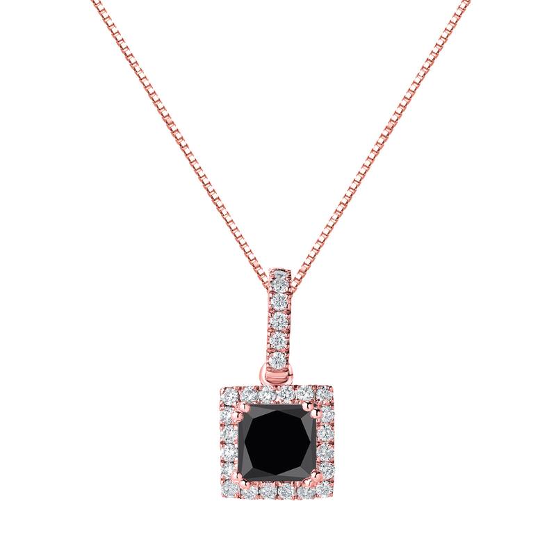 Auriya 14k Gold 1 1/4ct TDW Princess-Cut Halo Black Diamond Necklace (H-I, SI1-SI2)