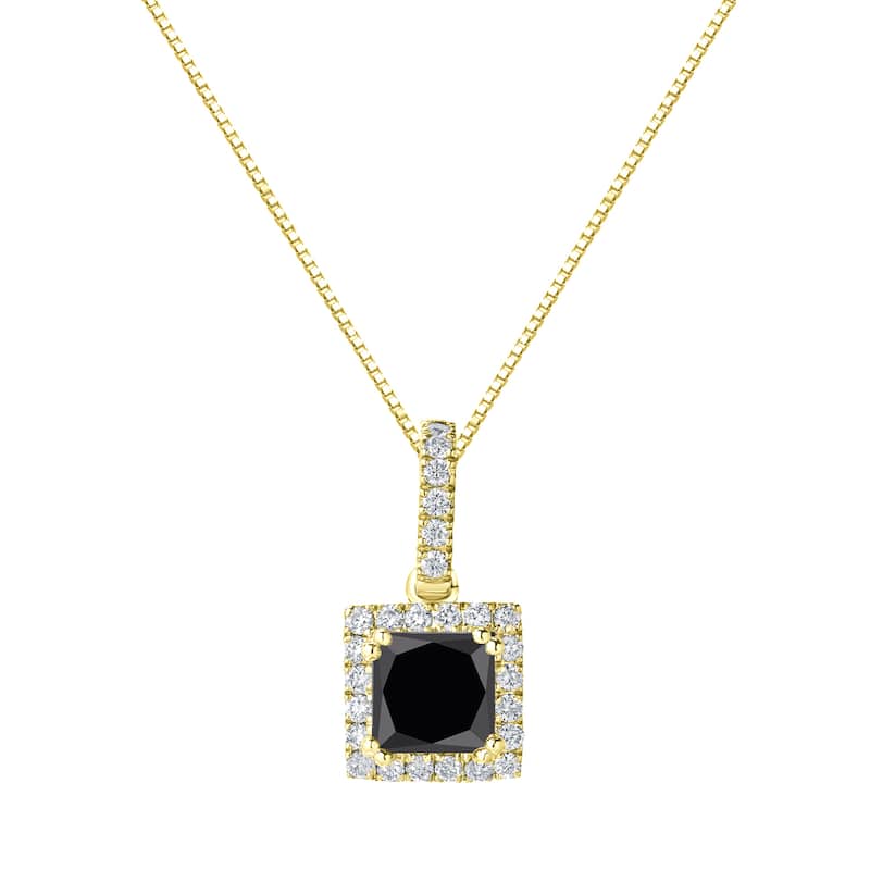 Auriya 14k Gold 1 1/4ct TDW Princess-Cut Halo Black Diamond Necklace (H-I, SI1-SI2)