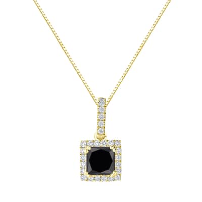 Auriya 14k Gold 1 1/4ct TDW Princess-Cut Halo Black Diamond Necklace (H-I, SI1-SI2)