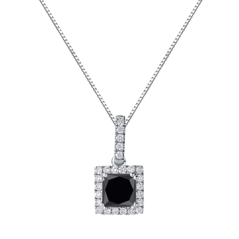 Auriya 14k Gold 1 1/4ct TDW Princess-Cut Halo Black Diamond Necklace (H-I, SI1-SI2)