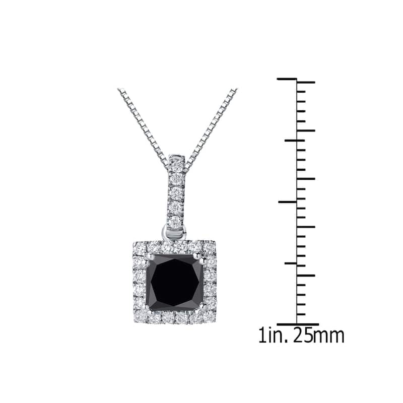 Auriya 14k Gold 1 1/4ct TDW Princess-Cut Halo Black Diamond Necklace (H-I, SI1-SI2)