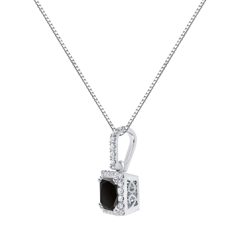 Auriya 14k Gold 1 1/4ct TDW Princess-Cut Halo Black Diamond Necklace (H-I, SI1-SI2)